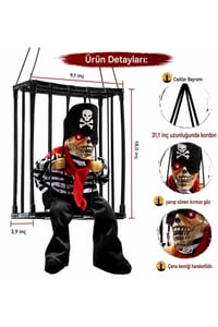 Halloween Cadılar Bayramı Işıklı Hareketli Kafesli Korsan İskelet Kapı Süsü