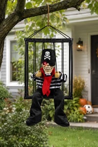 Halloween Cadılar Bayramı Işıklı Hareketli Kafesli Korsan İskelet Kapı Süsü