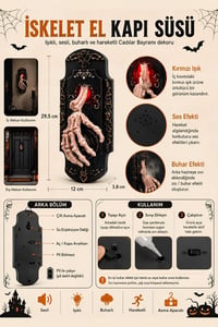 Halloween Cadılar Bayramı Işıklı Sesli Buharlı Hareketli İskelet El Kapı Süsü