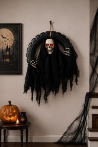 Halloween Cadılar Bayramı Işıklı Sesli Hareketli Kurukafa Kapı Süsü