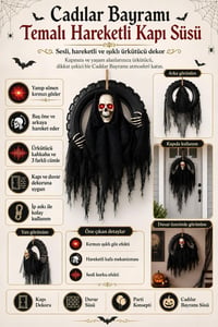 Halloween Cadılar Bayramı Işıklı Sesli Hareketli Kurukafa Kapı Süsü