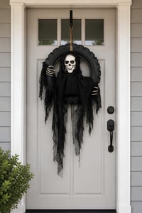 Halloween Cadılar Bayramı Işıklı Sesli Hareketli Kurukafa Kapı Süsü