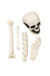 Halloween Cadılar Bayramı Mini İskelet Dekor Seti – 5 Parça Kuru Kafa ve Kemik Süs