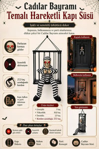 Halloween Cadılar Bayramı Sensörlü Işıklı Hareketli Kafesli İskelet Kapı Süsü