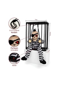 Halloween Cadılar Bayramı Sensörlü Işıklı Hareketli Kafesli İskelet Kapı Süsü