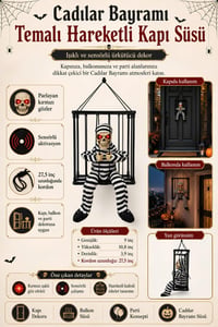 Halloween Cadılar Bayramı Sensörlü Işıklı Hareketli Kafesli Mahkum İskelet Kapı Süsü