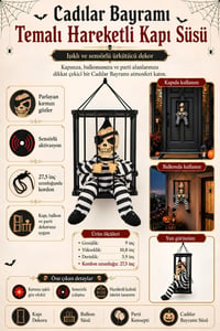 Halloween Cadılar Bayramı Sensörlü Işıklı Hareketli Kafesli İskelet Kapı Süsü