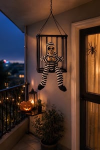 Halloween Cadılar Bayramı Sensörlü Işıklı Hareketli Kafesli İskelet Kapı Süsü