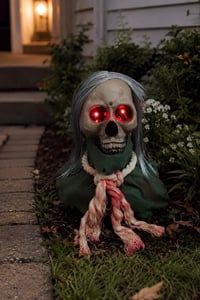 Halloween Cadılar Bayramı Sesle Aktifleşen Zeminde Hareket Eden Işıklı Kuru Kafa Dekoru