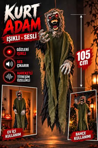 Halloween Kurt Adam Dekoru 105 cm Işıklı Sesli Hareketli Cadılar Bayramı Asma Süs