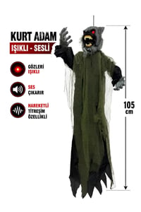 Halloween Kurt Adam Dekoru 105 cm Işıklı Sesli Hareketli Cadılar Bayramı Asma Süs