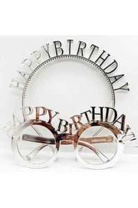 Happy Birthday Tac Gözlük Seti Gold Renk Doğum Günü Parti Aksesuar Taç Gözlük
