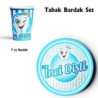 İlk Dişim Çıktı Diş Buğdayı Teması Partisi İnci Dişli Tabak Bardak 8li Mavi Renk İlk Diş Konsepti