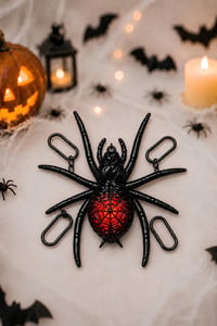 Işıklı Siyah Örümcek Dekoru Halloween Cadılar Bayramı Parti Malzemesi 27,5 x 17 cm