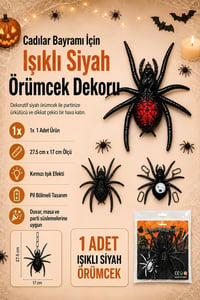 Işıklı Siyah Örümcek Dekoru Halloween Cadılar Bayramı Parti Malzemesi 27,5 x 17 cm
