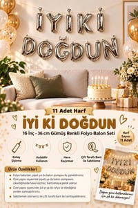 İyi Ki Doğdun 11 Parça Harf Gümüş Renk Folyo Balon Seti