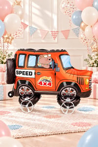 Jeep Temalı Tekerlekli Folyo Yürüyen Balon – Turuncu 4x4 Araba Balon 54x72 cm