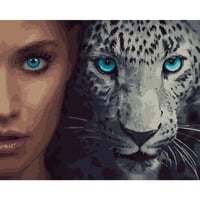 Kadın ve Leopar Tuvale Gerili Sayılarla Boyama Hobi Seti 40x50 cm