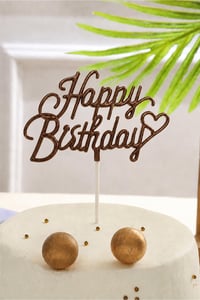 Kahverengi Renkli Happy Birthday Yazılı Pasta Süsü