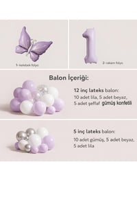 Kelebek Temalı 1 Yaş Doğum Günü Balon Seti – Lila Beyaz Gümüş