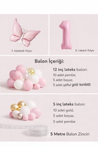 Kelebek Temalı Pembe 1 Yaş Doğum Günü Balon Seti – Pembe Gold Balon Zincirli