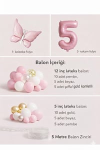 Kelebek Temalı Pembe 5 Yaş Doğum Günü Balon Seti – Pembe Gold Balon Zincirli