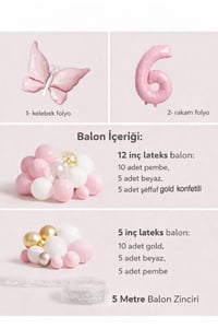 Kelebek Temalı Pembe 6 Yaş Doğum Günü Balon Seti – Pembe Gold Balon Zincirli