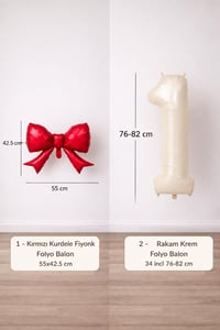 Kırmızı Fiyonk & Krem 1 Rakam Folyo Balon Seti