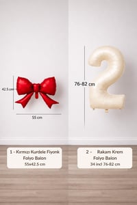 Kırmızı Fiyonk & Krem 2 Rakam Folyo Balon Seti