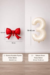 Kırmızı Fiyonk & Krem 3 Rakam Folyo Balon Seti