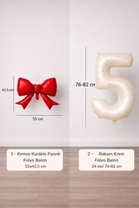 Kırmızı Fiyonk & Krem 5 Rakam Folyo Balon Seti