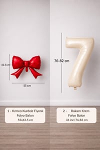 Kırmızı Fiyonk & Krem 7 Rakam Folyo Balon Seti