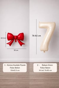 Kırmızı Fiyonk & Krem 7 Rakam Folyo Balon Seti
