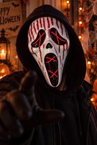 Kırmızı Neon Işıklı Çığlık Maskesi – Cadılar Bayramı Halloween Korku Maskesi