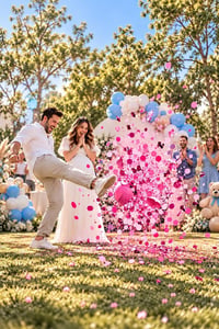 Kız Cinsiyet Belirleme Topu ve 24'lü Tahmin Kartı Seti – Pembe Pul Çıkan Gender Reveal Parti Seti