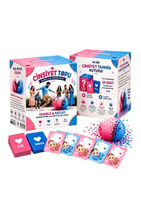 Kız Cinsiyet Belirleme Topu ve 24'lü Tahmin Kartı Seti – Pembe Pul Çıkan Gender Reveal Parti Seti