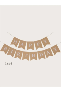 Kraft Renk Beyaz Retro Happy Birthday Banner 