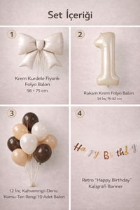 Krem Fiyonk 1 Yaş Doğum Günü Balon Seti