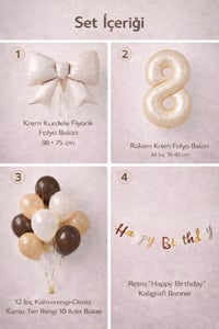 Krem Fiyonk 8 Yaş Doğum Günü Balon Seti