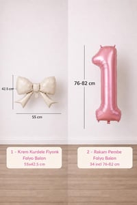 Krem Fiyonk & Pembe 1 Rakam Folyo Balon Seti