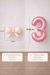 Krem Fiyonk & Pembe 3 Rakam Folyo Balon Seti