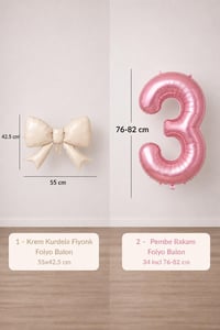 Krem Fiyonk & Pembe 3 Rakam Folyo Balon Seti