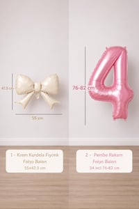 Krem Fiyonk & Pembe 4 Rakam Folyo Balon Seti