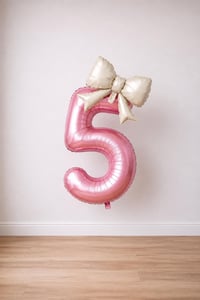 Krem Fiyonk & Pembe 5 Rakam Folyo Balon Seti