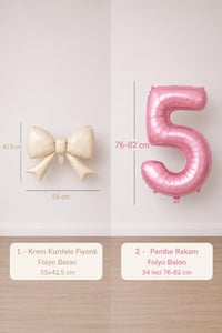 Krem Fiyonk & Pembe 5 Rakam Folyo Balon Seti