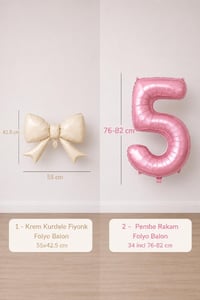 Krem Fiyonk & Pembe 5 Rakam Folyo Balon Seti