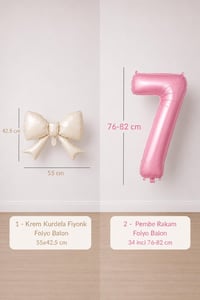Krem Fiyonk & Pembe 7 Rakam Folyo Balon Seti