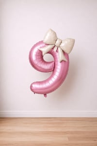 Krem Fiyonk & Pembe 9 Rakam Folyo Balon Seti
