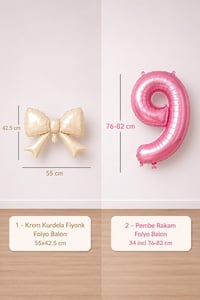 Krem Fiyonk & Pembe 9 Rakam Folyo Balon Seti
