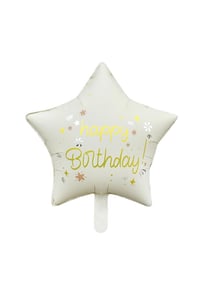Krem Happy Birthday Yıldız Folyo Balon 45 cm 